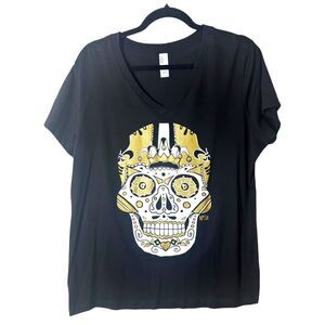 DISTRICT Women's T-Shirt szXL Black and Gold Sugar Skull Saints Football NWOT